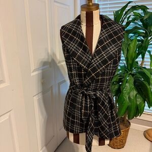 Amber Sun Belted Plaid Wrap Vest Tie Waist Black Size Small